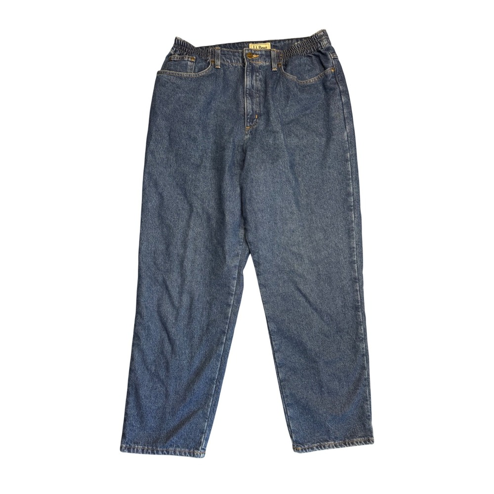 LL Bean Flannel Lined Jeans Womens 16 Reg Relaxed Fit High Rise Blue Denim